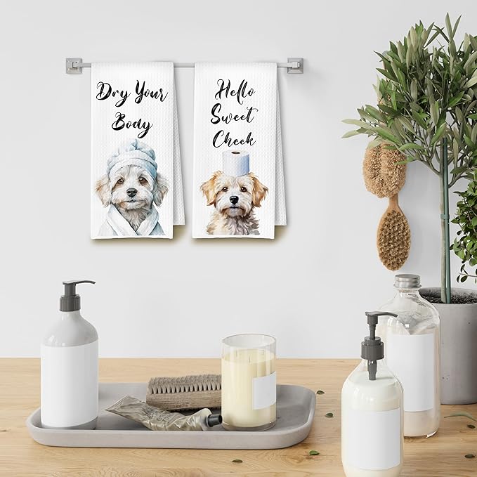 Funny Maltese Dog Hand Towels for Bathroom Washroom, Gifts for Maltese Lovers Women Men, Dog Bathroom Decor, 16x24 Inch Set of 4
