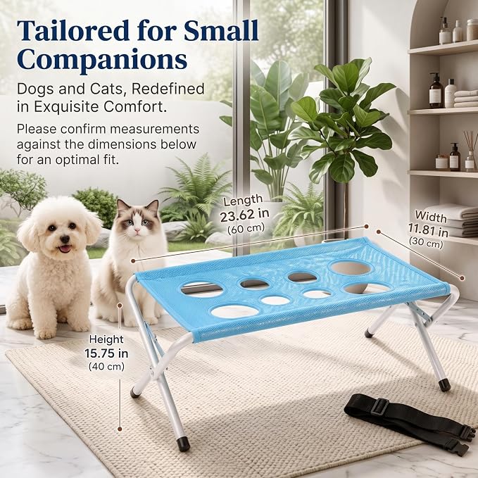 Cat Bathing Hammock, Stainless Steel Foldable Pet Bathing Stand with Restraint Straps, Multi-hole Anti-Scratch Washing Holder Station for Easy Feline Washing & Nail Trimming, Supports up to 40lbs，Gray
