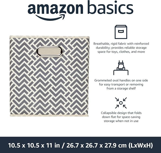Amazon Basics Collapsible Cube Storage Organizer Bins, 24-Pack, 10.5 x 10.5 x 11 inches, Chevron Grey