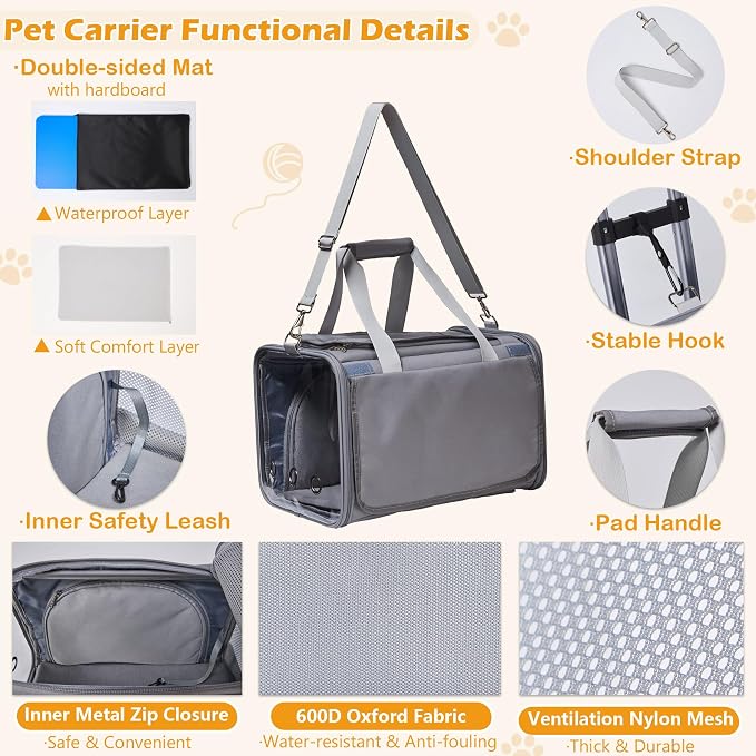 Soft Cat Carrier with Detachable Wheels Expandable - Dog Carrier Foldable Pet Carrier for Cats and Dogs for Travel Outdoor Camping Indoor
