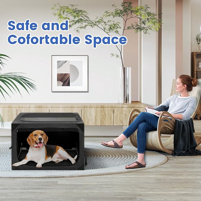 Dog Crate,30x21x21 Inch Large Dog Crate for Large or Medium Dogs, Portable and Foldable Design of Dog Cage, Perfect for Travel or Home Use, Dog Kennel with 3-Door and Durable Mesh Windows, Dark Grey