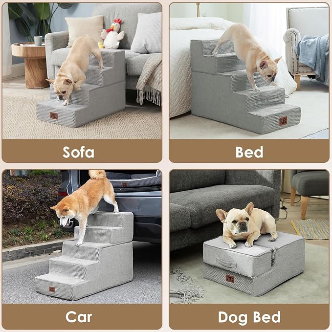 EHEYCIGA Dog Stairs for High Bed 22.5" H, 5-Step Dog Steps, Light Grey | Pet Steps for Small Dogs and Cats for Bed, Non-Slip Balanced Pet Ramp Indoor