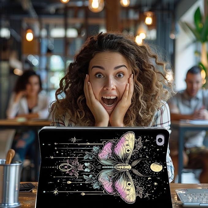 for Microsoft Surface Pro 7 Plus,Surface Pro 7/6/5/4 12.3" Tablet Case,Auto Wake/Sleep,Adjustable Stand Protective Cover - Moth Moon Starry Sky