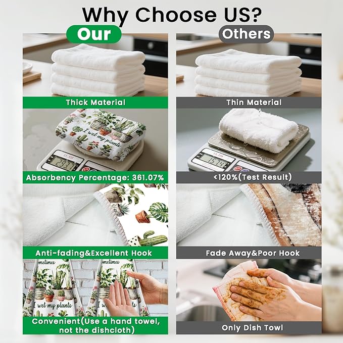 CUTHOLLOW Potted Plants Hanging Kitchen Towels with Loop, Set of 2 - Soft & Super Absorbent Microfiber Decorative Hanging Dish & Hand Towel, Tea, Coffee Towel for Kitchen Bathroom Oven Handle