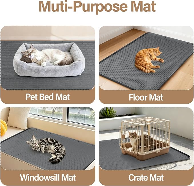 Silicone Cat Bed Mat 40"x40" Pet Crate Mat for Cat Cage, Dark Grey | Extra Large Cat Sleeping Mat, Non-slip, Washable, Waterproof Pet Bed Mat with Raised Edge, Pet Playpen Mat to Protect Floors