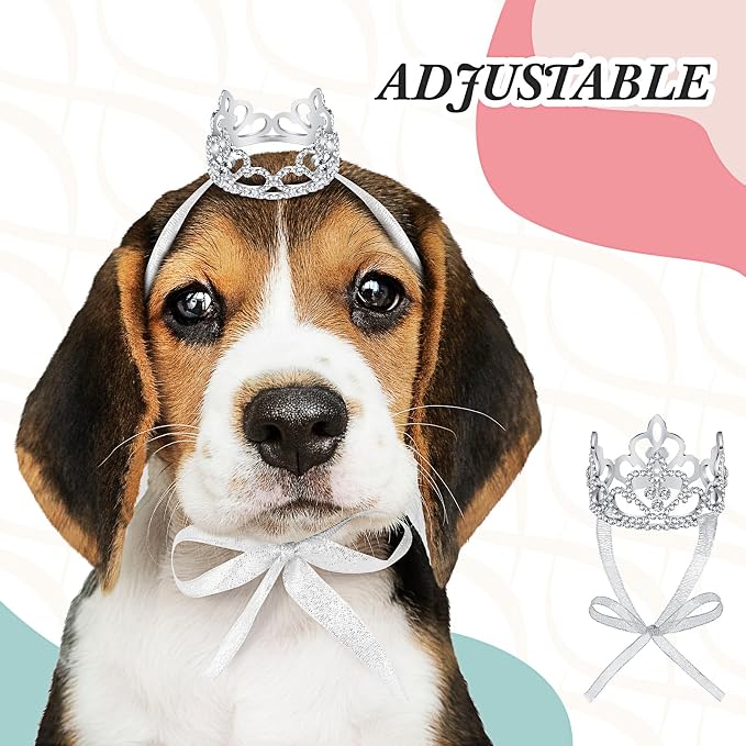 2 Pcs Dog Crown Headband Dog Tutu Dress Set Crystal Rhinestone Tiara Crown Tutu Skirt Pet Dress Costume for Puppy Birthday Party Wedding Photo Prop Costume(Small,Rose Red, White)