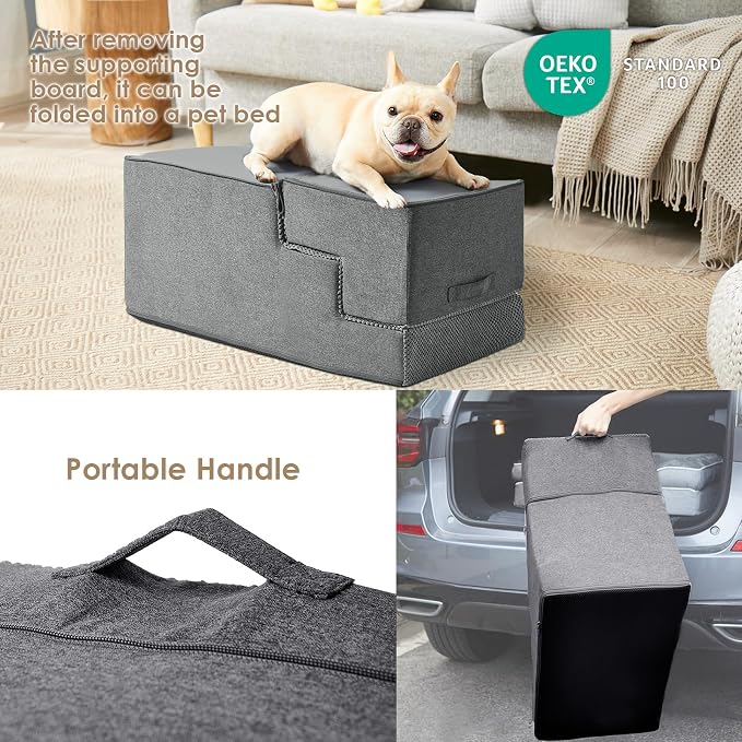 EHEYCIGA Dog Stairs for High Bed 22.5" H, 5-Step Dog Steps, Grey | Pet Steps for Small Dogs and Cats for Bed, Non-Slip Balanced Pet Ramp Indoor