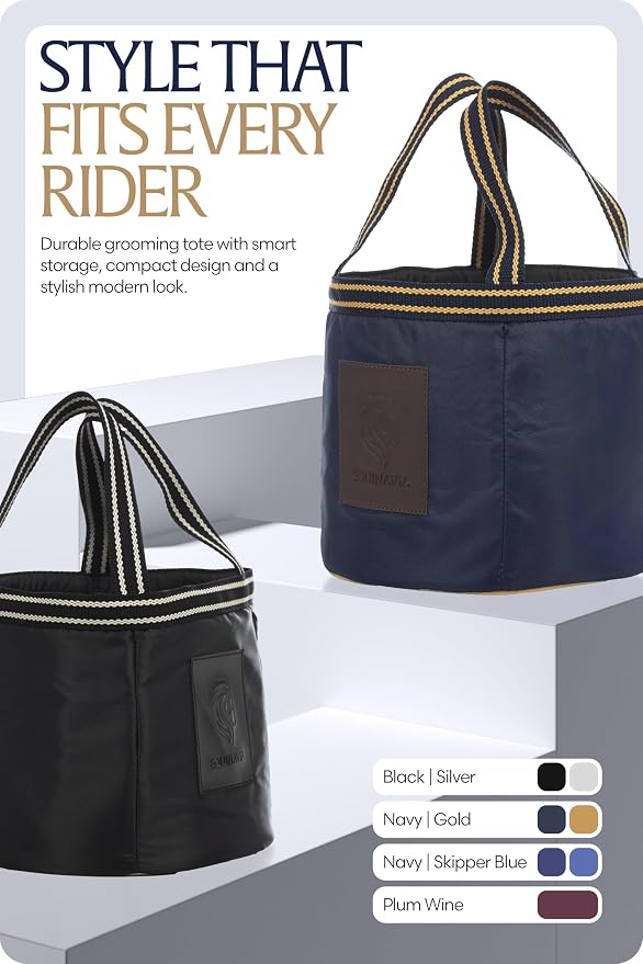 Equinavia Darby Mini Grooming Tote Bag for Horses, Dogs, Cats | Riding Supplies Organizer with 8" x 8" x 8.5" Interior - Black/Silver - One Size