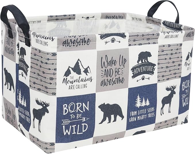 Sanjiaofeng Rectangular Kids Basket Kids Storage Bins,Gift Basket Organizer.Waterproof PE Coating Storage with Handles.Clothers,Toys,Books,Kid's Gifts Storage. (Bear) …