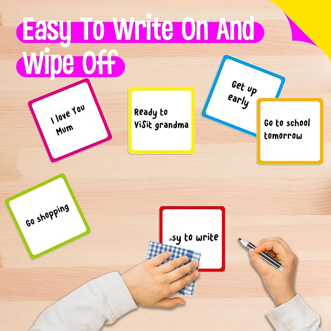 Magnetic Blank Labels, 24 PCS Dry Erase Reusable Neon Name Tag Magnets with Colorful Frame in 6 Colors for Whiteboard, Locker, Fridge, School, Office, Home (Each Measures 3.6" x 3.6")