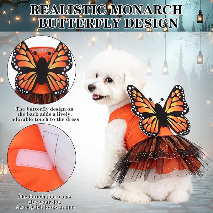 Dog Halloween Dress Costume in Non-Woven Tulle & Butterfly Wings | Puppy Clothes with Detachable Wings - Vest Princess Skirt for Small Medium Dogs Cats, Holiday Birthday Cosplay Pet Apparel M