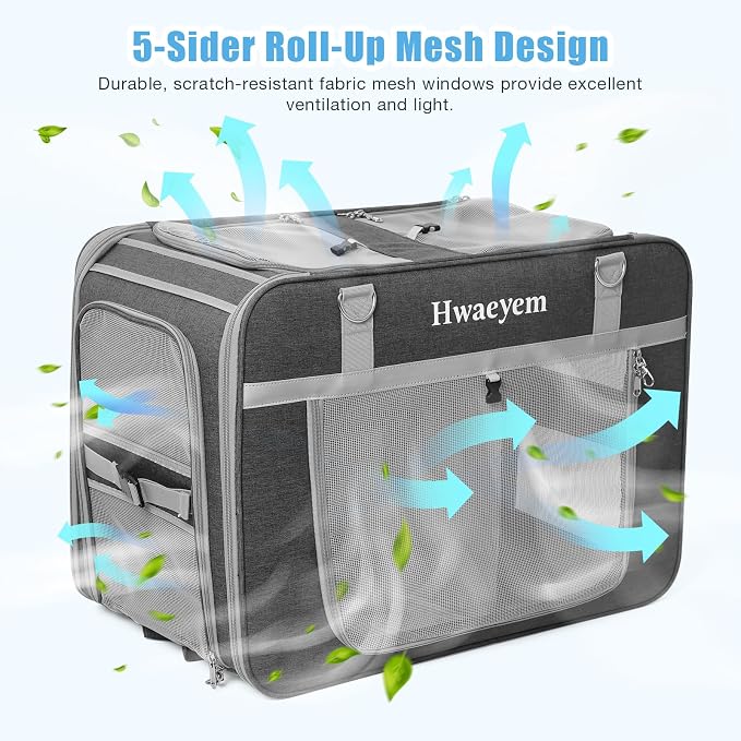 Rolling Extra Large Pet Cat Carrier with Wheels, Breathable Pet Carrier for 2 Cats or Medium Dog, 24" X 15" X 17" Dog Carriers for Small Dogs with Zipper Locks, Ideal for Travel & Vet Visits