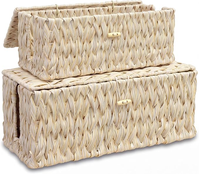 efluky 2 Pack Plastic Floor Cord Covers with Lid, Hand-Woven Cable Management Box, 2 Open Slots Cord Box to to Hide USB Wire, Power Strip & Charger for Home & Office and Dorm, Milky White