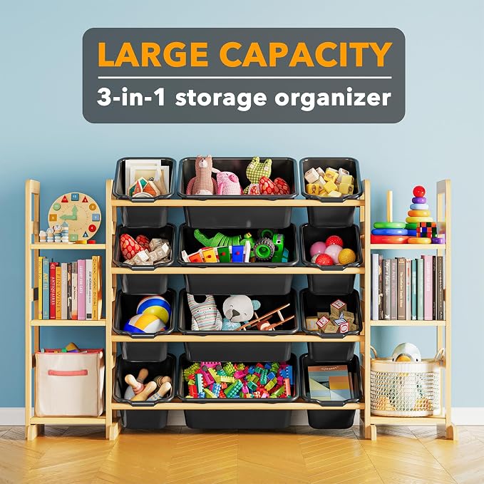 SpaceAid Toy Storage Organizer with 6 Shelves and 12 Bins, Toy Organizers Storage Bookshelf, Kids Bin Shelf Toys Box Bookcase for Bedroom Playroom Organization Room Decor, True Black