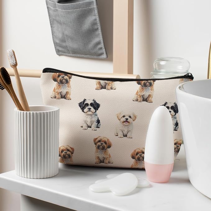 Shih Tzu Dog Makeup Bag, Shih Tzu Lovers Gifts Cosmetic Bag for Women, Dog Mom Lovers Owner Gifts for Women Christmas, Pet Lover Gift Zipper Travel Makeup Pouch for Purse