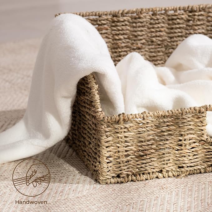 StorageWorks Pantry Baskets for Organizing, Seagrass Storage Baskets,2-Pack | Large Seagrass Baskets, Wicker Storage Baskets for Shelves,Pantry Organizers and Storage,Handwoven Wicker Baskets for Storage