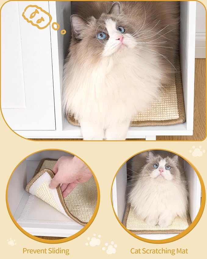 Hzuaneri Cat Litter Box Enclosure, Hidden Litter Box Furniture with Storage | Large Wooden Cabinet with Sisal Mat, Modern Cat Washroom for Living Room, Bedroom, Entryway, White CB01513W