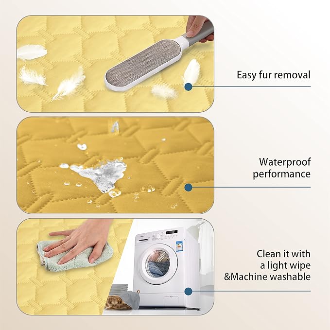 gogobunny Waterproof Dog Blankets for Large Dogs, Pet Bed Cover Breathable | Washable Pee Pads, Quilted Throw Blanket, Furniture Protector for Couch Sofa Bed Car, 82x82 Inch Dark/Light Yellow