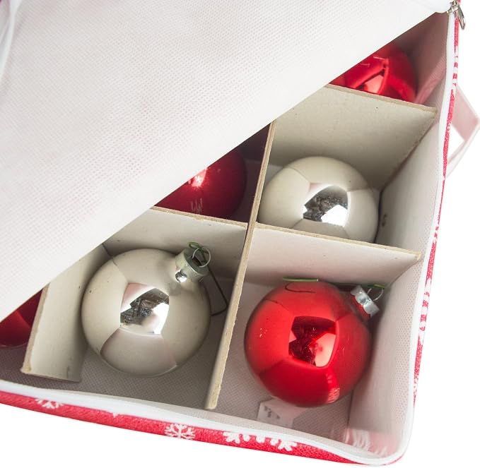 DII Christmas Storage Containers Collection Zippered with Dividers, Ornament; Large, 16x16x13, Snowflakes