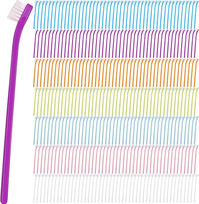 Tioncy 100 Pcs Small Dog Toothbrush Bulk Pack Long Handle Pet Toothbrushes with Soft Bristles, Dental Care Teeth Cleaning Kit for Small Breed Dogs, Cats, and Puppies (7 Colors)