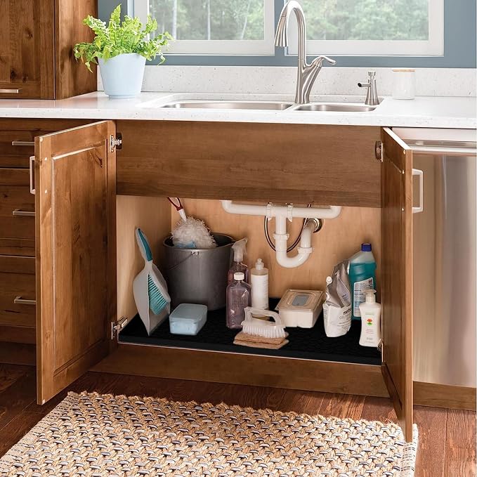 Under Sink Mat, 28"x22" Under Sink Mats for Kitchen, Silicone Waterproof Under Sink Liner, Sink Cabinet Organizer Tray with Drain Hole