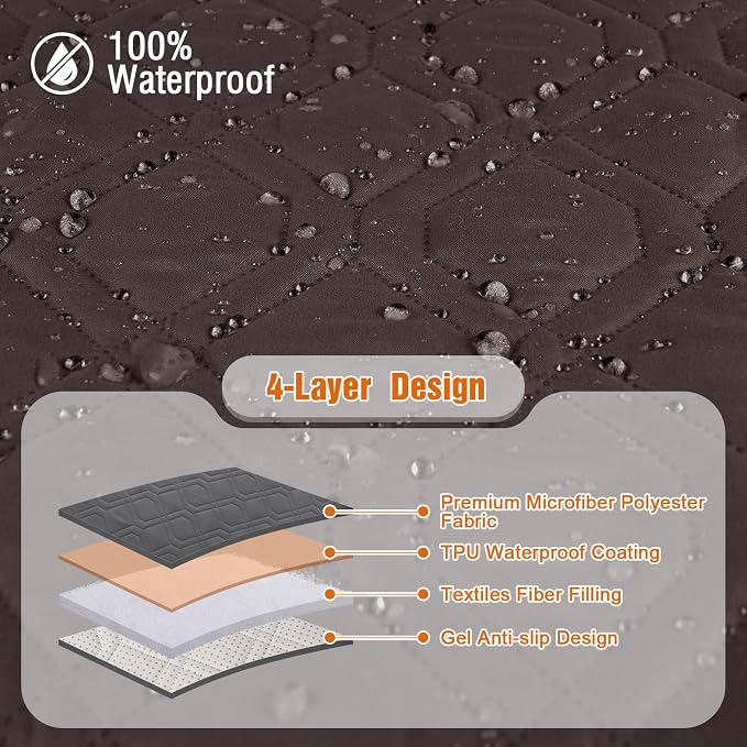 VANSOFY Waterproof Couch Cover for Pets, Chocolate, 67.3" | Non-Slip, Washable, Utility Pockets, Pet Friendly, Furniture Protector Slipcover for 3 Cushion Couch