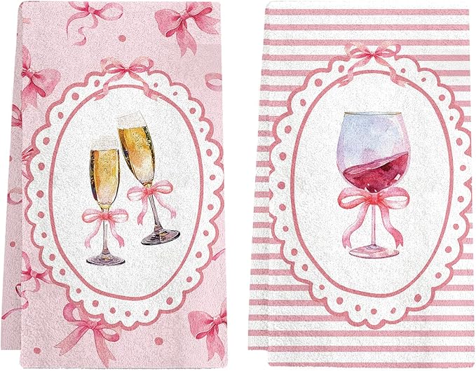 Wine Kitchen Towels Set of 2 - Wine Lovers Dish Towels for Drying Dishes, Gifts for Women Wines Lover, Bar Towel for Kitchen Home Bar Decor, Bar Dish Decor Gifts for Drinking Lovers
