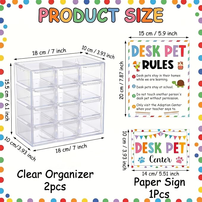 Fumete 2 Pack Classroom Desk Pet Adoption Container Desk Pet Habitats Center Boxes and Signs for Elementary Preschool Decorations Classroom Teacher Management Strategy Supplies for Prize Game Reward
