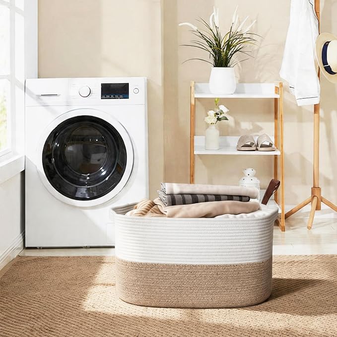 MEGASKET Extra Large Blanket Basket, 22" x 17" x 12" Rectangle Blanket Storage for Living Room, Soft Kids Dog Toy Basket Bin, Cotton Rope Baskets for Storage, Woven Throw Pillow Organizer Holder