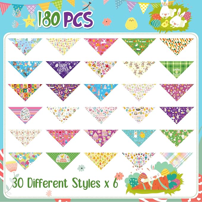 Sanwuta 180 Pcs Easter Dog Bandanas Bulk Spring Dog Scarf Adjustable Puppy Bibs Holiday Pet Accessories Grooming Supplies Washable Pets Outfit Costume for Small to Large Pet