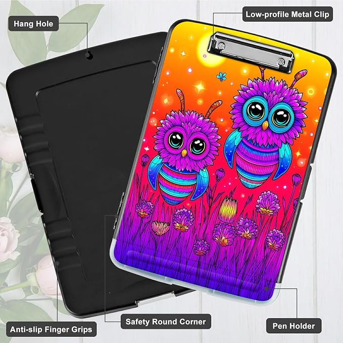 A4 Clipboard with Storage Pen Holder, Clipboards Organizer Nursing Clipboard Foldable File Folder Plastic Clipboard Folio Clip Board for Office Work Classroom Doctor, Honey Sunset