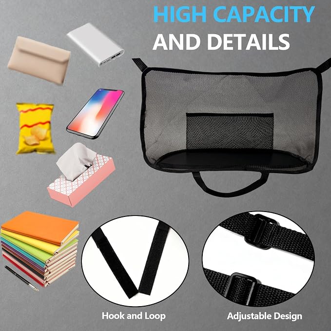 Purse Holder For Car Between Front Seat, Net Pocket Handbag Holder & Backseat Pet/Kid Barrier, Organizer Mesh Bag Storage For Phones/Snacks, Car Accessories For Women