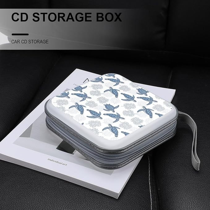 DVD Storage Binder for 40 Discs Sea Turtle Grass Natural Watercolor, Hard Shell Protective Wallet with Handle, Portable CD Organizer for Car Travel