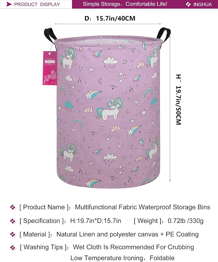 Unicorn Laundry Hamper Large Canvas Fabric Storage Basket | Organizer Bin Dirty Clothes Collapsible Waterproof for College Dorms, Boys and Girls Bedroom,Bathroom