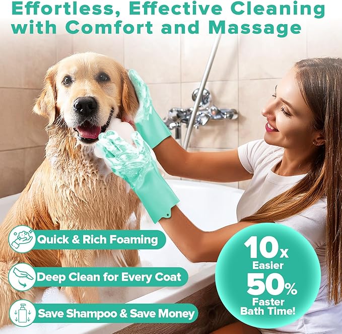 Augwind 6PCS Pet Grooming Kit for Dogs, Cats and Horses | Dog Washing Gloves | Cleanroom Gloves | Dog Bath Brush | Dog Bath Gloves | Dog Shampoo Brush | Dog Bath Supplies (Green)