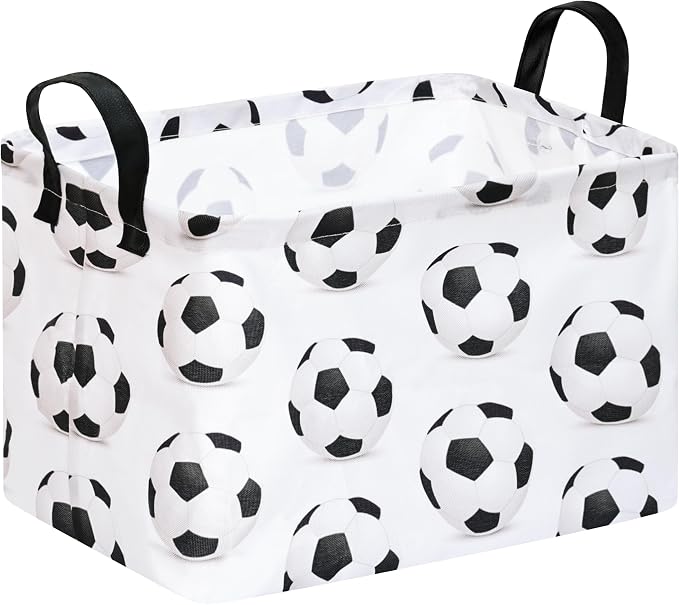 Rectangle Soccer Football Storage Basket | Gift Storage, Home Shelf Organizer Box, Clothes Laundry Hamper, Nursery Basket, With Handles