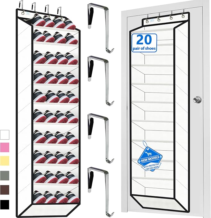 10 Tiers Shoe Organizer for Closet, 20 to 30 Pairs Shoe Rack Door | Extra Deep Pockets Over the Door Shoe Organizer for Dorm and Back Door, Heavy Duty Anti-Scrath Hanging Hooks Shoe Storage