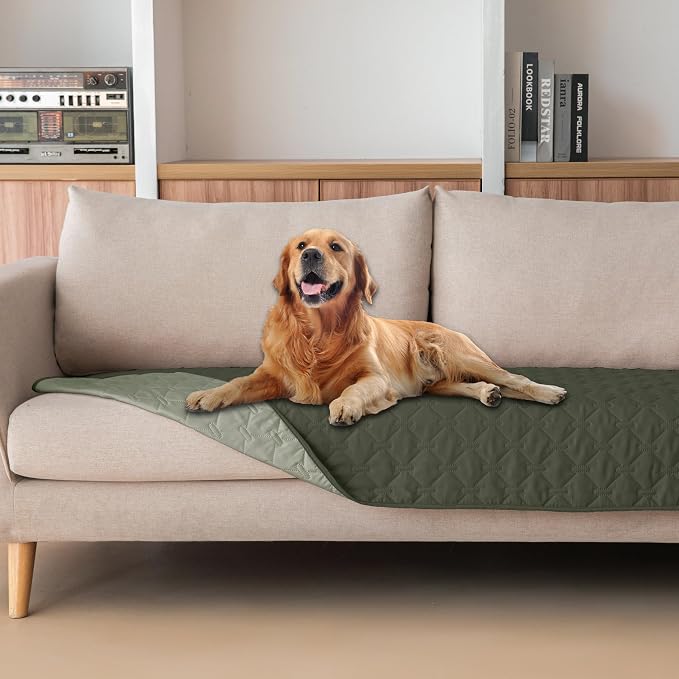 gogobunny Waterproof Blanket, Couch Covers for Dogs, Reversible Protector | 3X Stronger Leakproof, Scratch Proof Durable Furniture Protection, Stain Resistant, Washable, 30x70 Inch Dark/Light Olive