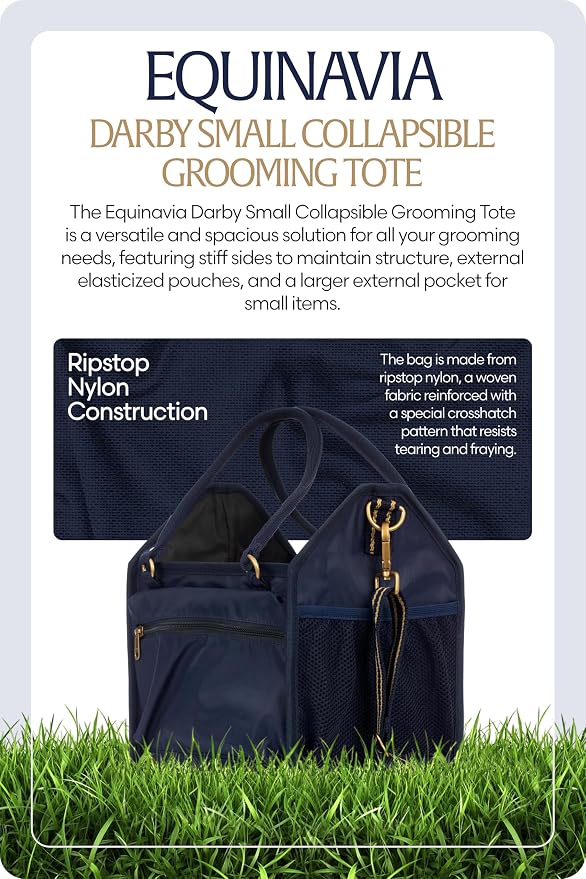 Equinavia Darby Horse Grooming Bag, Collapsible Tote with Strap, One Size | Horse Grooming Tote Bag or Cat and Dog Grooming Bag for Equipment and Supplies, Adjustable Strap, 8" x 9" x 12", One Size
