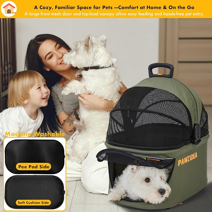 PAWZIDEA Portable Small Dog Crate for Car Travel Up to 33lbs, No-Zip Canopy | Enclosed Dog Car Seat Escape-Proof, Soft-Sided Small Medium Puppy Cats Car Kennel, Foldable Pet Carrier by Seatbelt, Top-Load