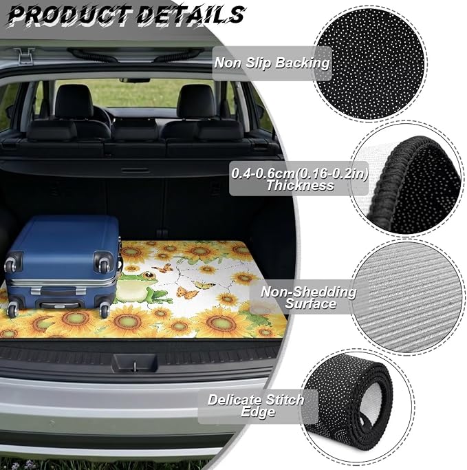 Sunflower Frog Car Trunk Mat Universal Size 29" x 39", All Weather Cargo Mat Protector for SUVs, Trucks, Vans Non Slip Cargo Liner Cover Auto Accessories Decor
