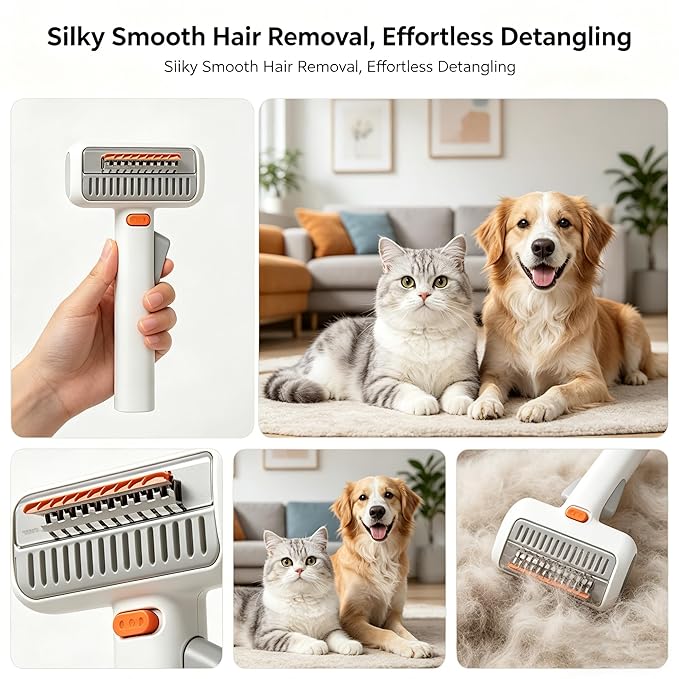 2-in-1 Pet Self Detangling Grooming Comb, Dematting Comb for Dogs and Cats, Professional Undercoat Rake for Long Hair Cat Brush, Dog Detangler Brush to Remove Mats and Tangles