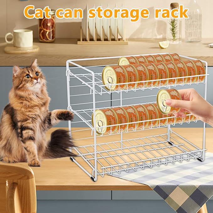 FMOACEN Cat Food Organizer, 3-Tier Stackable Iron Shelf for 45 Cans (3oz) - Pet Food Dispenser, Kitchen Pantry Storage Rack Cabinet, Canned Cat Organizer for Home & Shop