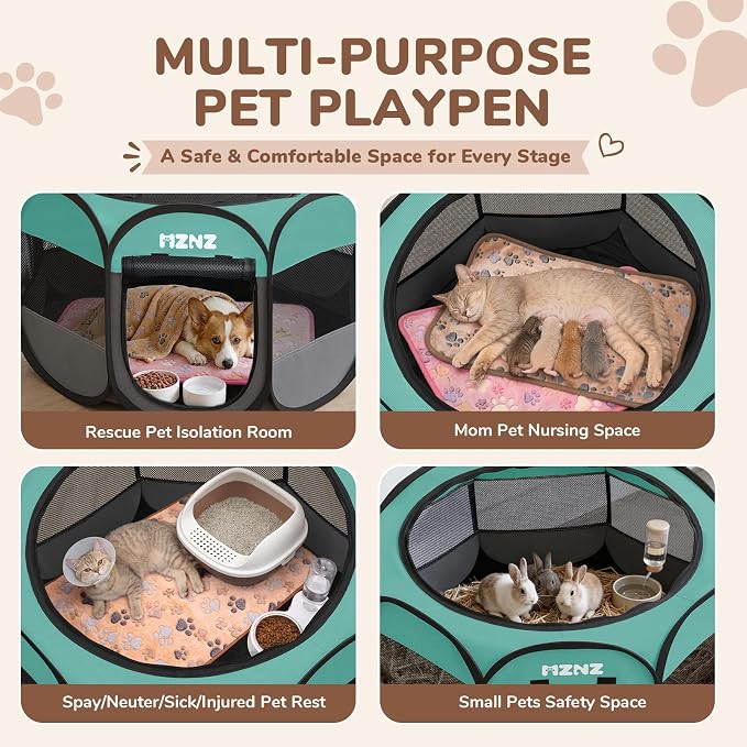 Dog Cat Small Animal Puppy Playpen Crate with 2 Blankets, Medium, Blue | Portable Pop Up Pet Cage Enclosure Tent Kennel Indoor Outdoor with Carrying Case, No Assembly, Camping Use