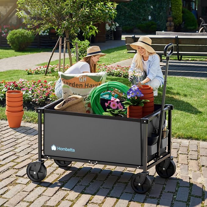29.3" Collapsible Wagon Cart, 150L Heavy Duty Folding Utility Wagon with Wheels, 260 lbs Load, Portable Rolling Cart for Garden, Shopping, Sports, Camping, Darkgray
