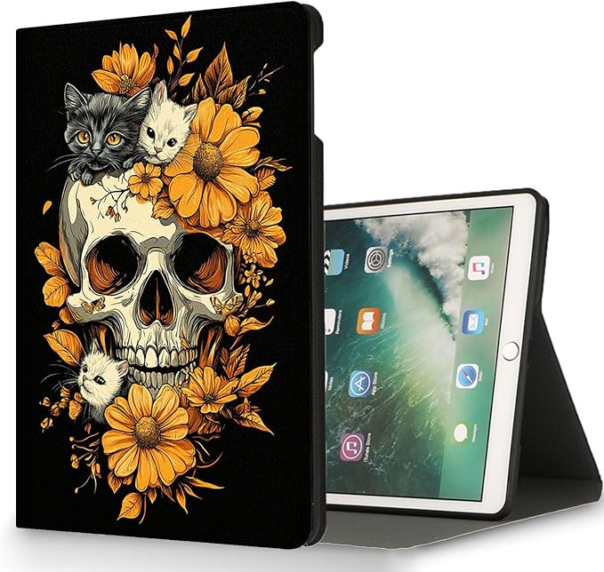 for Microsoft Surface Pro X/Pro X Plus-13 2019/2020/2021/2024 Tablet Case,Auto Wake/Sleep,Adjustable Stand Protective Cover - Skull Cat
