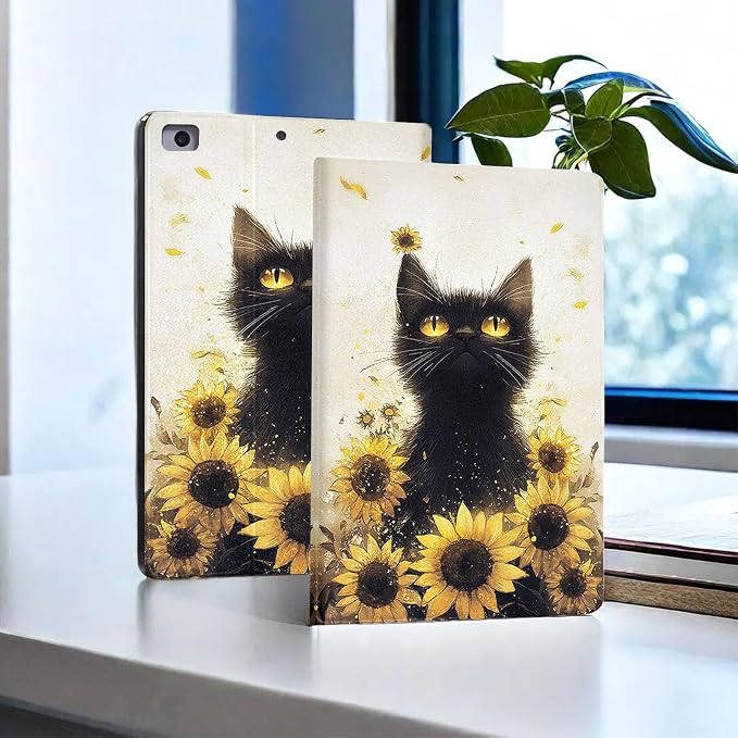 for Microsoft Surface Pro 8-13" 2021 Tablet Case,Auto Wake/Sleep,Adjustable Stand Protective Cover - Black Cat Sunflower