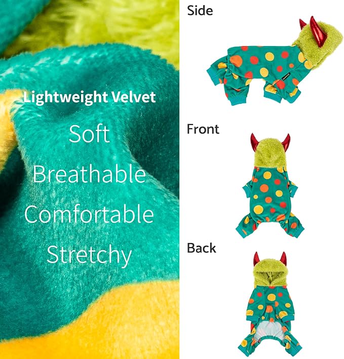Fitwarm Devil Horns Halloween Dog Monster Costume, Funny Costumes for Small Dogs Boy Girl, Pet Outfit, Teal Blue, Lime Green, Red, XL