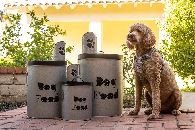 Small Dog Up To 20lb Pet Food Storage Canister Dog Bin with Scoop – Durable & Airtight for Freshnesss, Minimalist Design & Recyclable, Small Metal Container for Kitchen Countertop