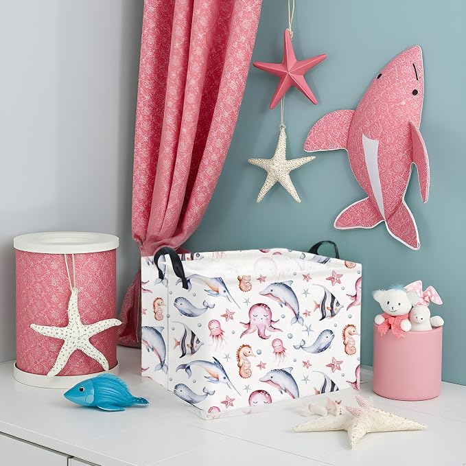 Rectangular Ocean Basket for Kids Baby Basket for Boys and Girls Cute Storage Organizer Bin Box Sea Fishes Room Decor(Sea Fishes)